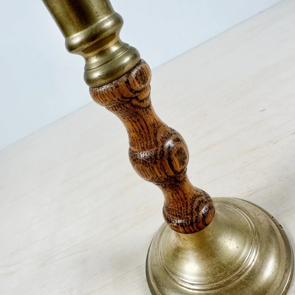 Vintage Wood & Brass Tigerwood Candle Stick Holder MCM Retro‎ Decor Mod